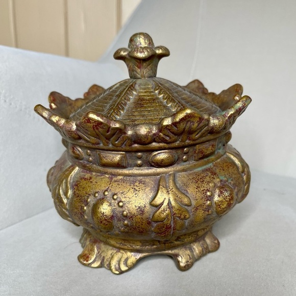 RAZ IMPORTS Brushed Gold Canister Decor Victorian With Lid Royal Pattern - Picture 1 of 4